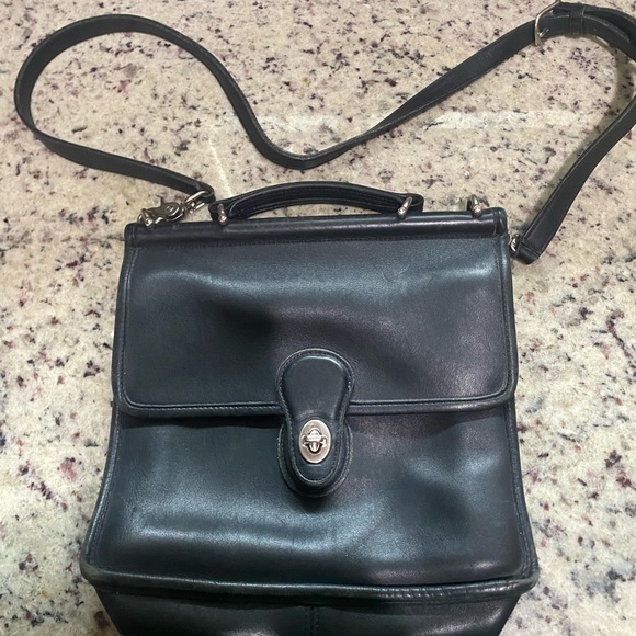 Vintage Coach Willis Top Handle 9927 Black Leather Crossbody Bag Nickel Hardware - Picture 1 of 12